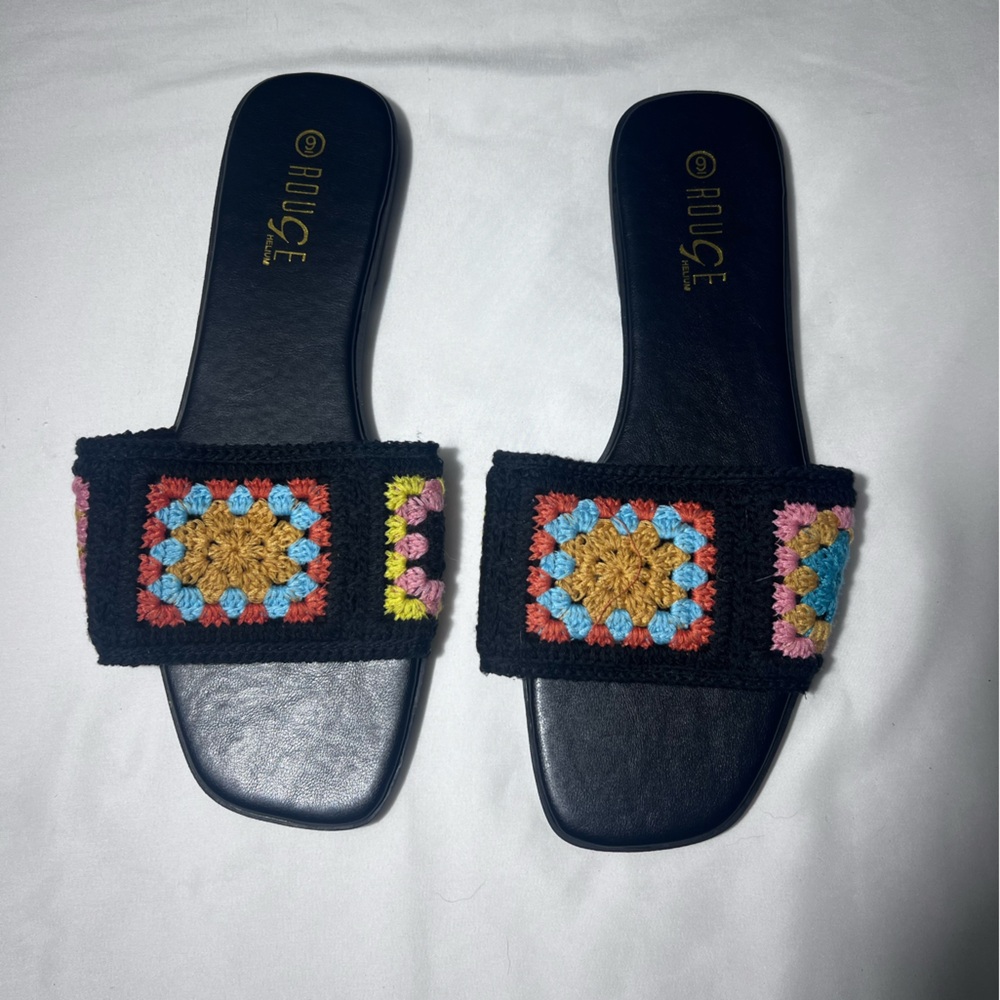 Rogue Black BOHO Crochet Slip On Sandals - Size 9